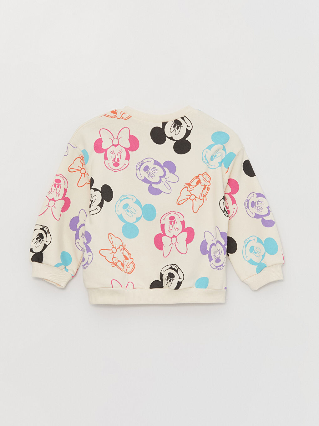 Ekru Bisiklet Yaka Disney Baskılı Kız Bebek Sweatshirt-2
