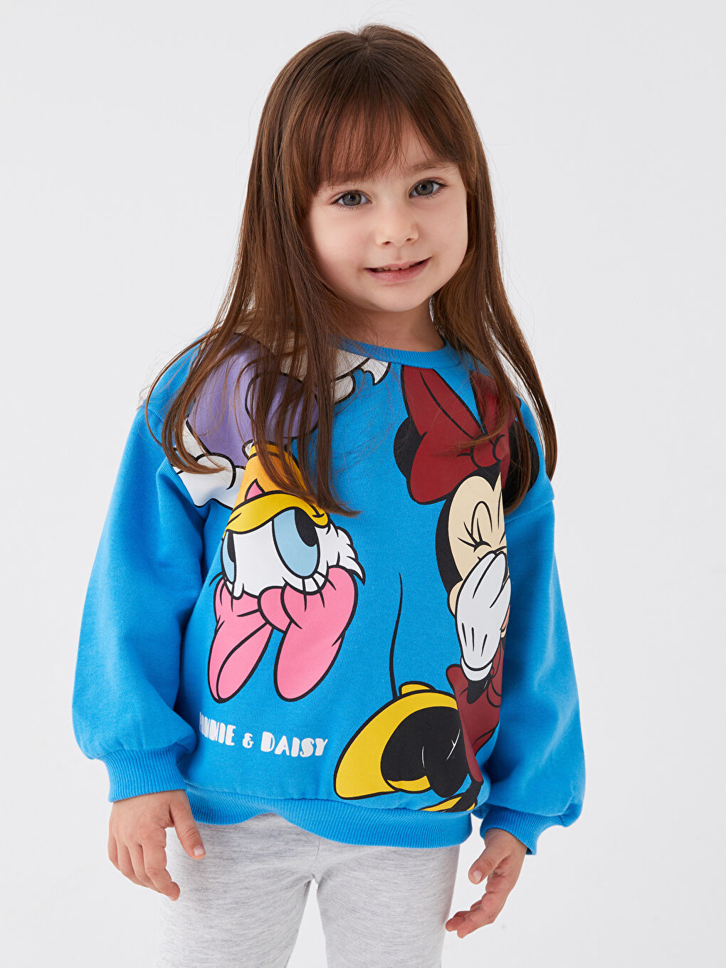 LCW baby Mavi Bisiklet Yaka Minnie Mouse Baskılı Kız Bebek Sweatshirt