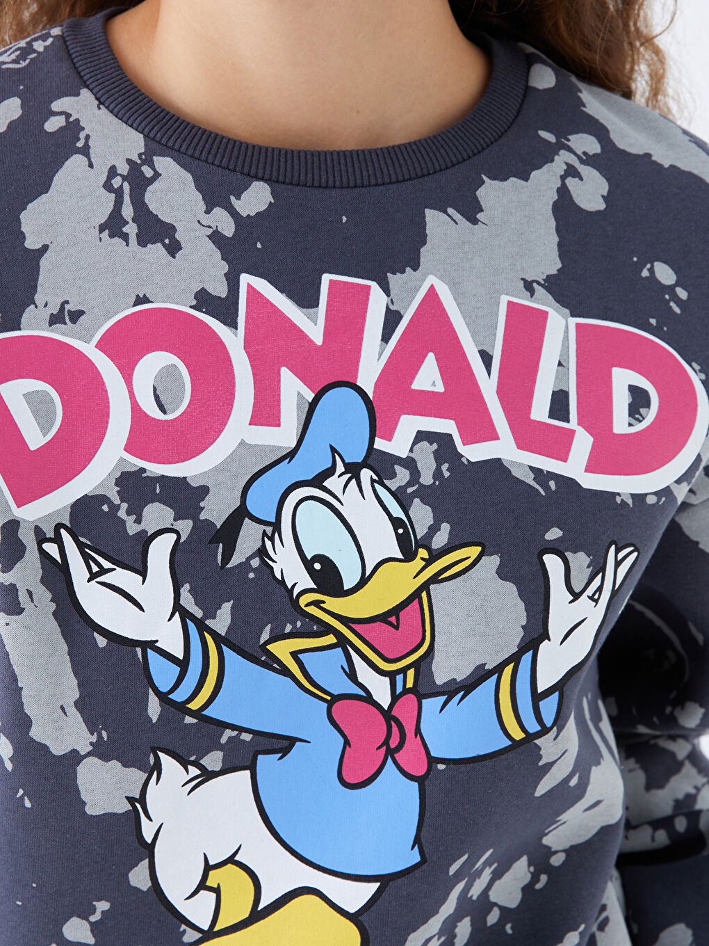 XSIDE Antrasit Bisiklet Yaka Donald Duck Baskılı Uzun Kollu Kadın Sweatshirt - 3