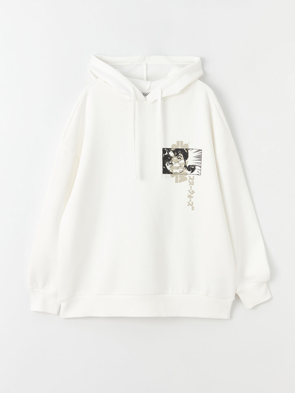 XSIDE Ekru Yıldız Savaşları Baskılı Oversize Kadın Kalın Hoodie - 5