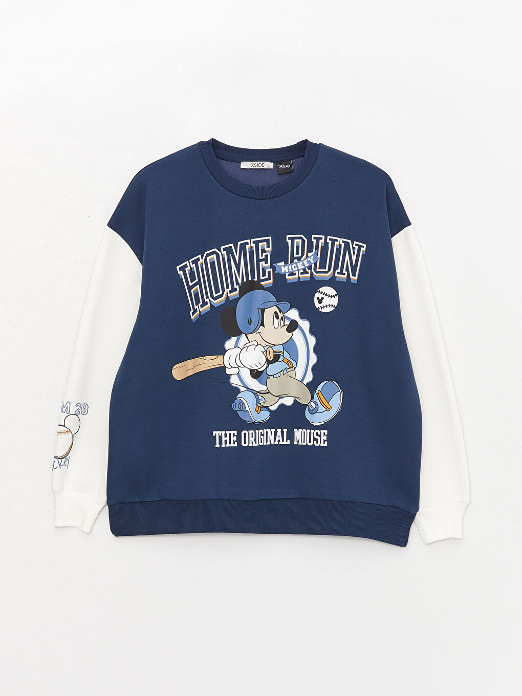 XSIDE Lacivert Bisiklet Yaka Mickey Mouse Baskılı Oversize Kadın Kalın Sweatshirt - 5