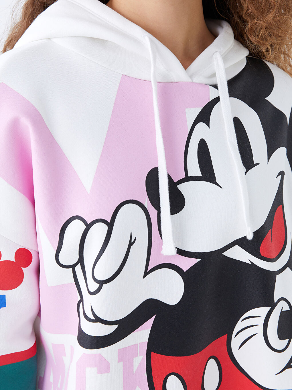 XSIDE Ekru Mickey Mouse Baskılı Oversize Kadın Kalın Hoodie - 3