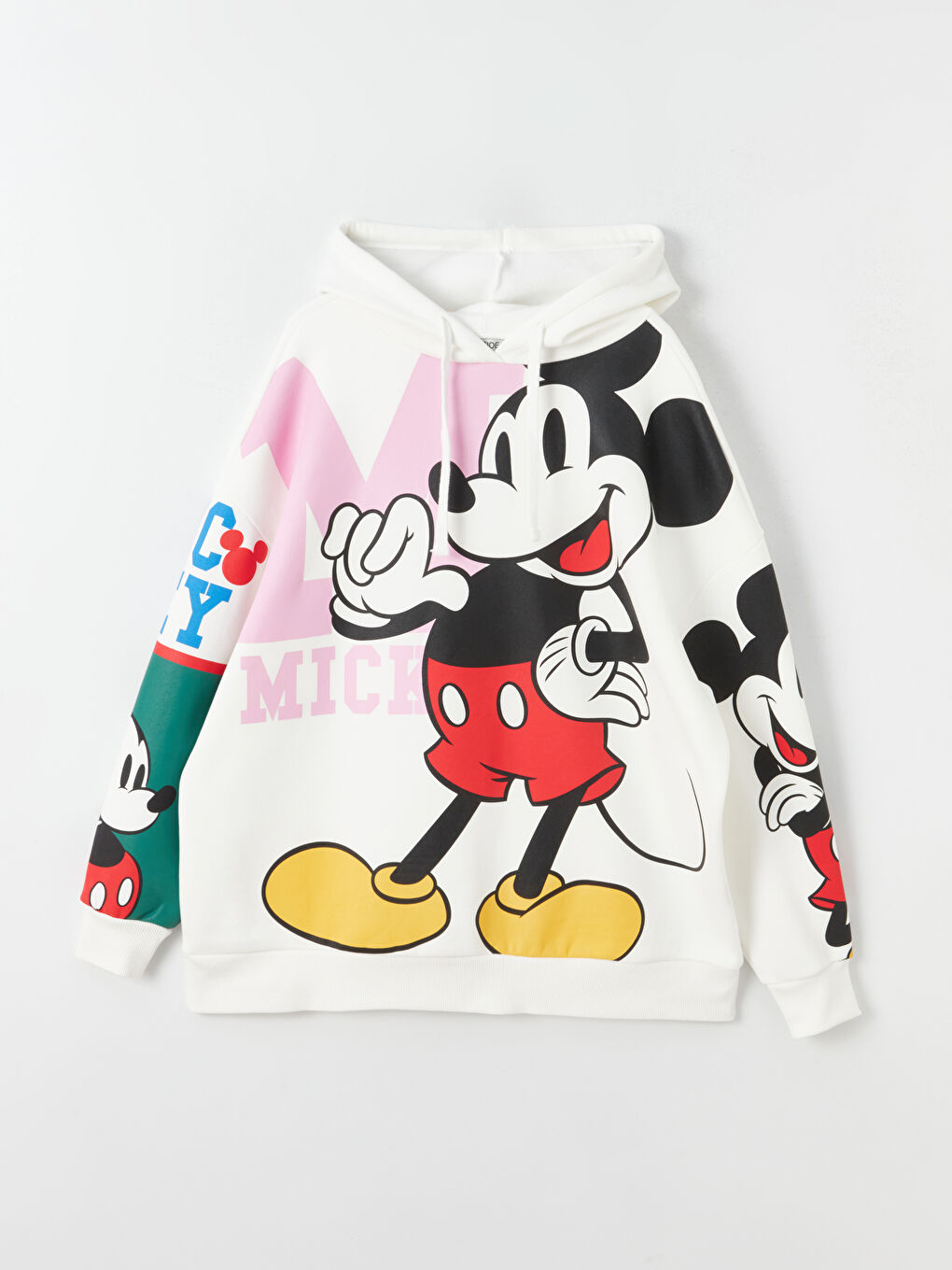 XSIDE Ekru Mickey Mouse Baskılı Oversize Kadın Kalın Hoodie - 5