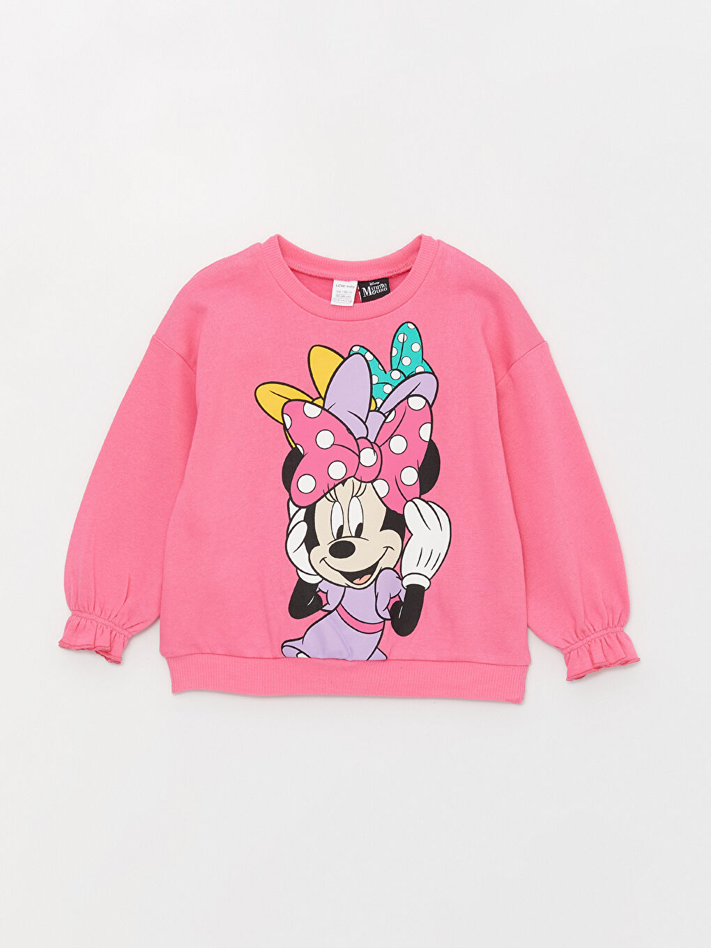 LCW baby Orta Pembe Bisiklet Yaka Uzun Kollu Minnie Mouse Baskılı Kız Bebek Sweatshirt ve Tayt 2'li Takım - 1