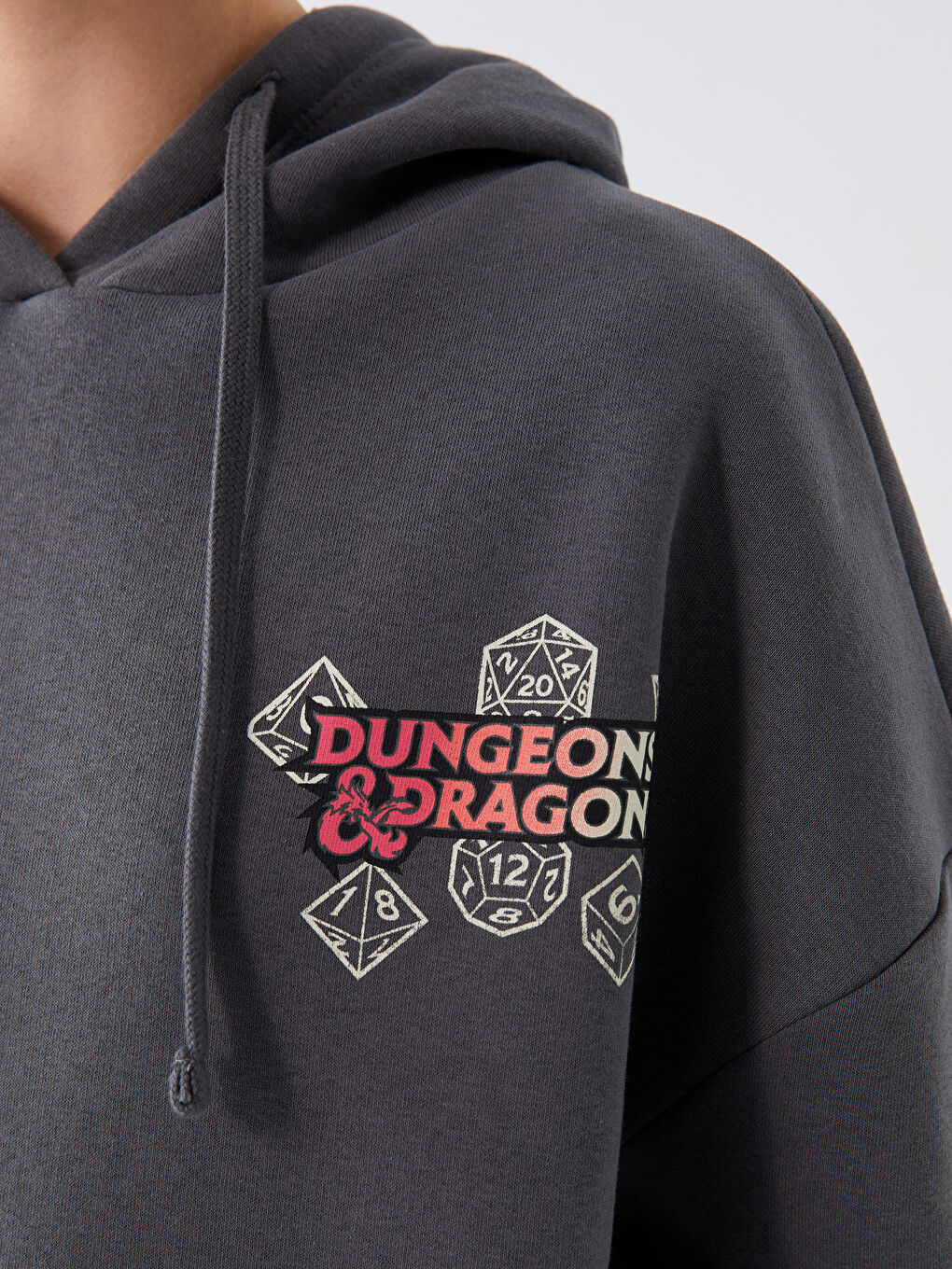 XSIDE Antrasit Dungeons & Dragons Baskılı Oversize Kadın Kalın Hoodie - 3