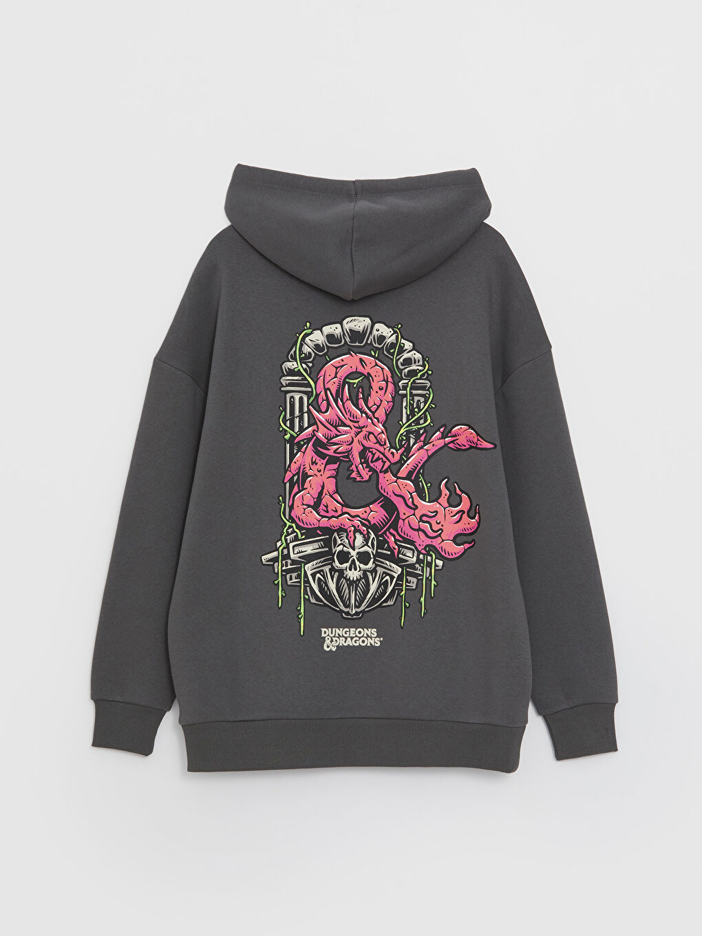 XSIDE Antrasit Dungeons & Dragons Baskılı Oversize Kadın Kalın Hoodie - 6