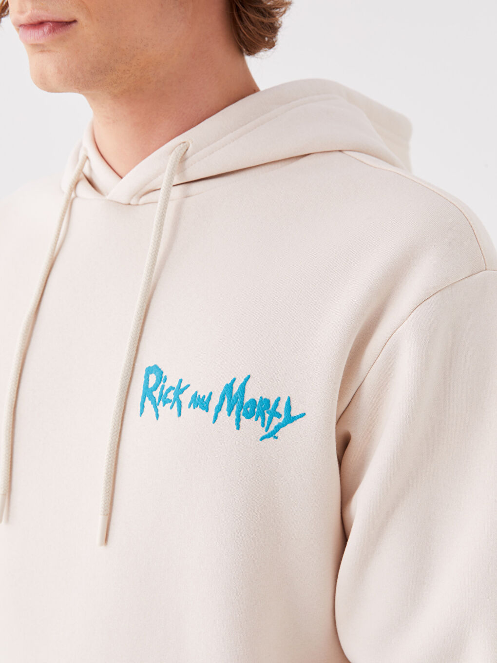 Bej Uzun Kollu Rick and Morty Baskılı Erkek Hoodie-2