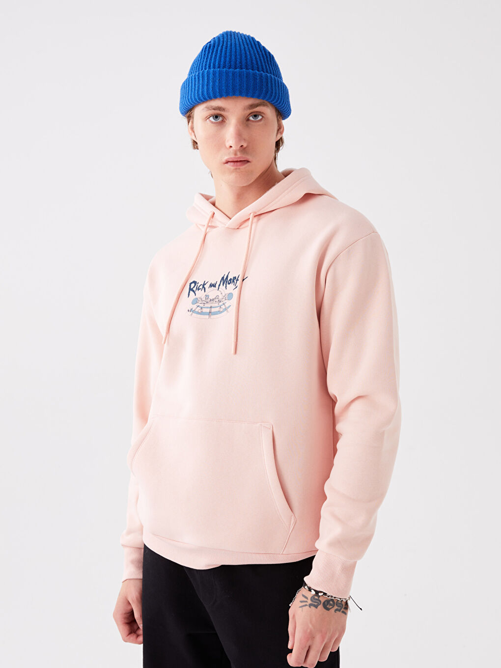 XSIDE Pembe Uzun Kollu Rick and Morty Baskılı Erkek Hoodie - 1