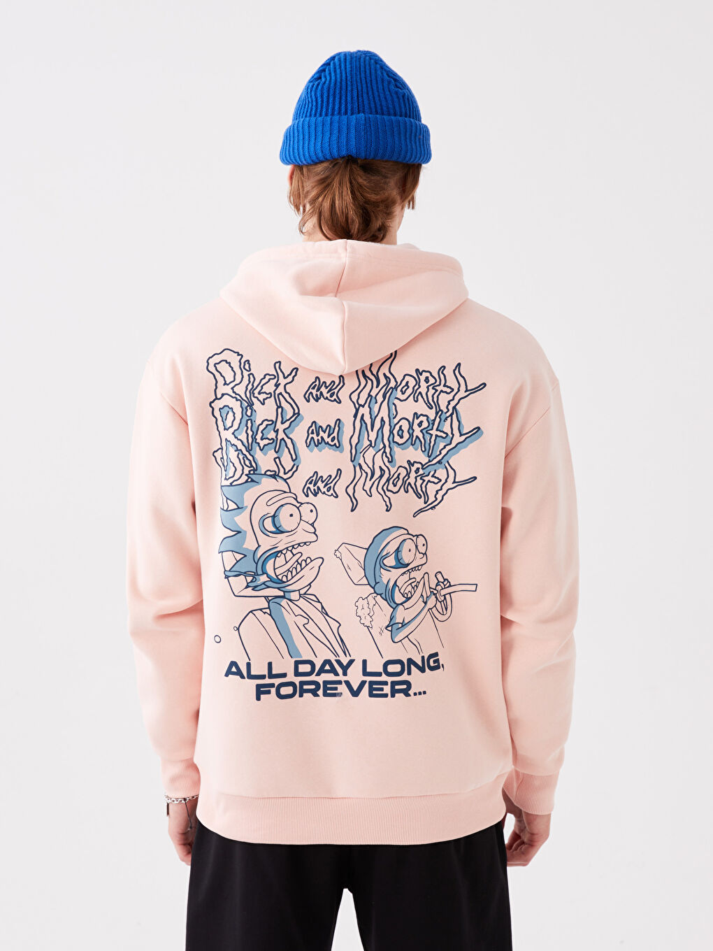 XSIDE Pembe Uzun Kollu Rick and Morty Baskılı Erkek Hoodie - 4