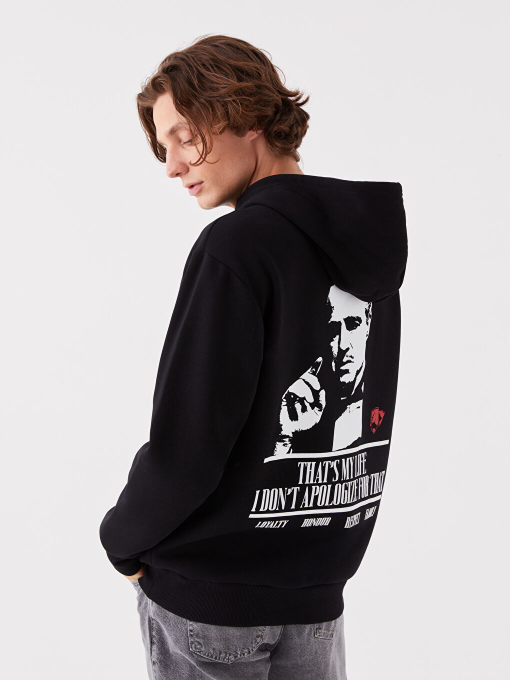 XSIDE Yeni Siyah Uzun Kollu The Godfather Baskılı Erkek Hoodie