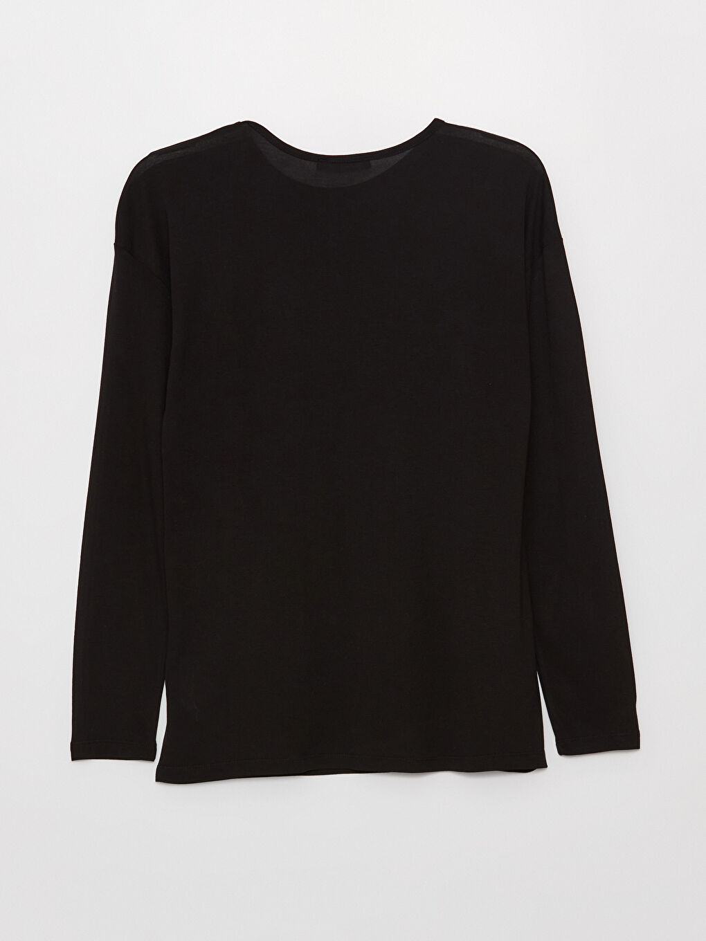 Siyah Bisiklet Yaka Baskılı Uzun Kollu Kadın Tişört-6