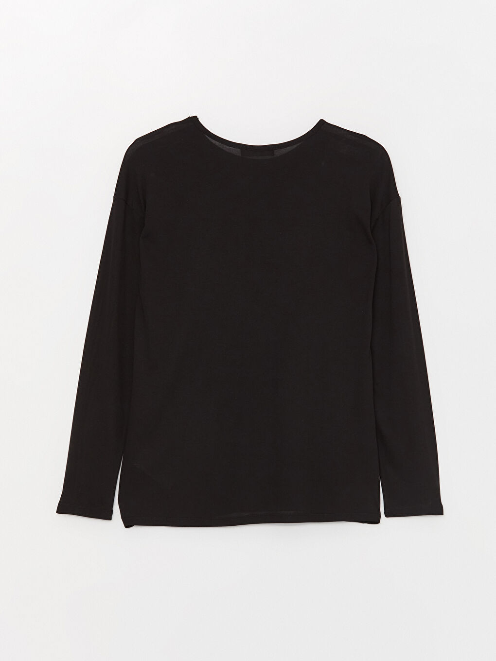 Siyah Bisiklet Yaka Baskılı Uzun Kollu Kadın Tişört-6