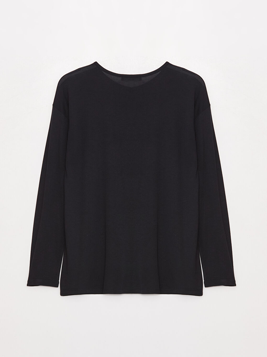 Lacivert Bisiklet Yaka Baskılı Uzun Kollu Kadın Tişört-6