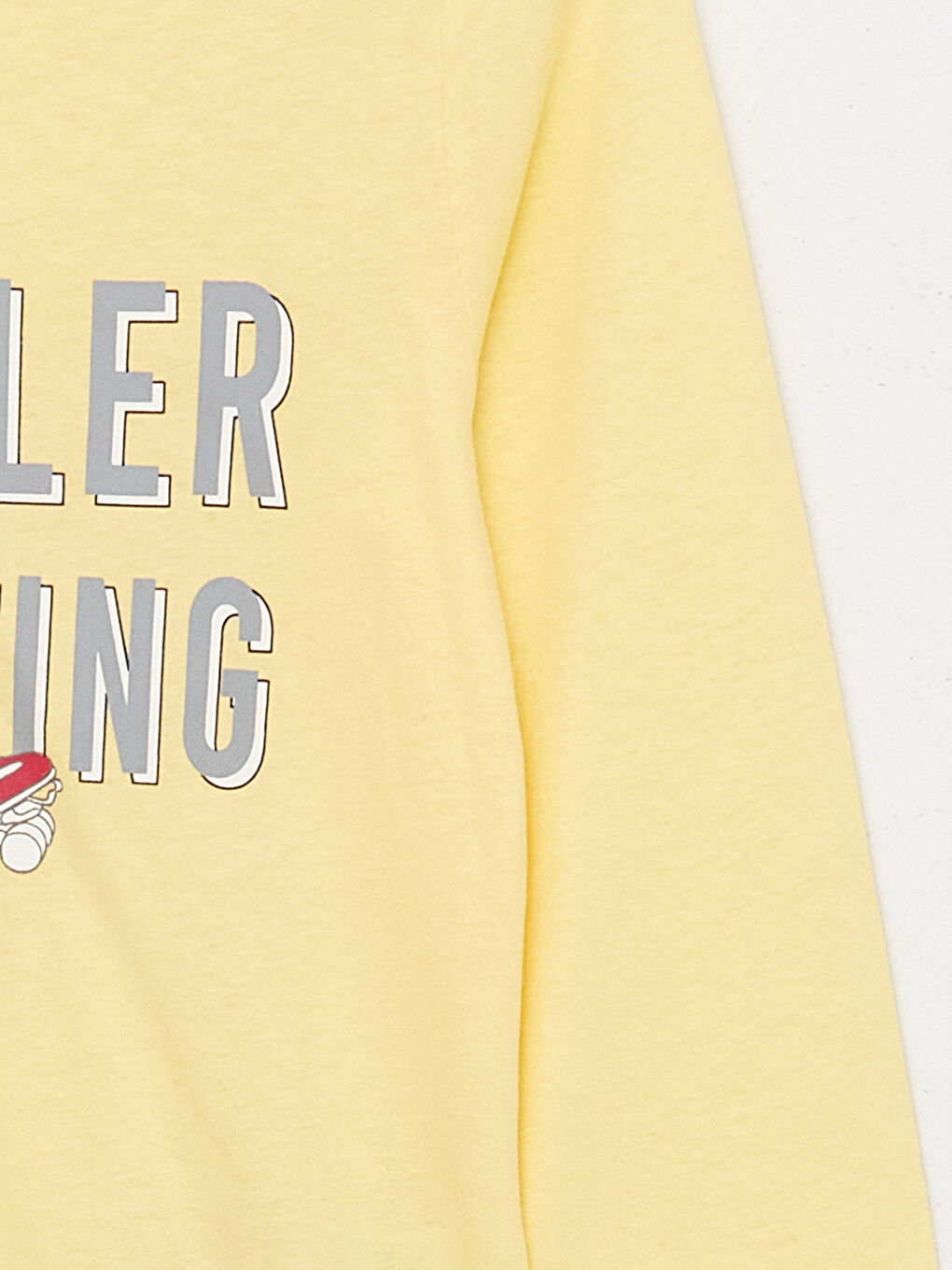 Sarı Bisiklet Yaka Baskılı Uzun Kollu Kız Çocuk Tişört-2