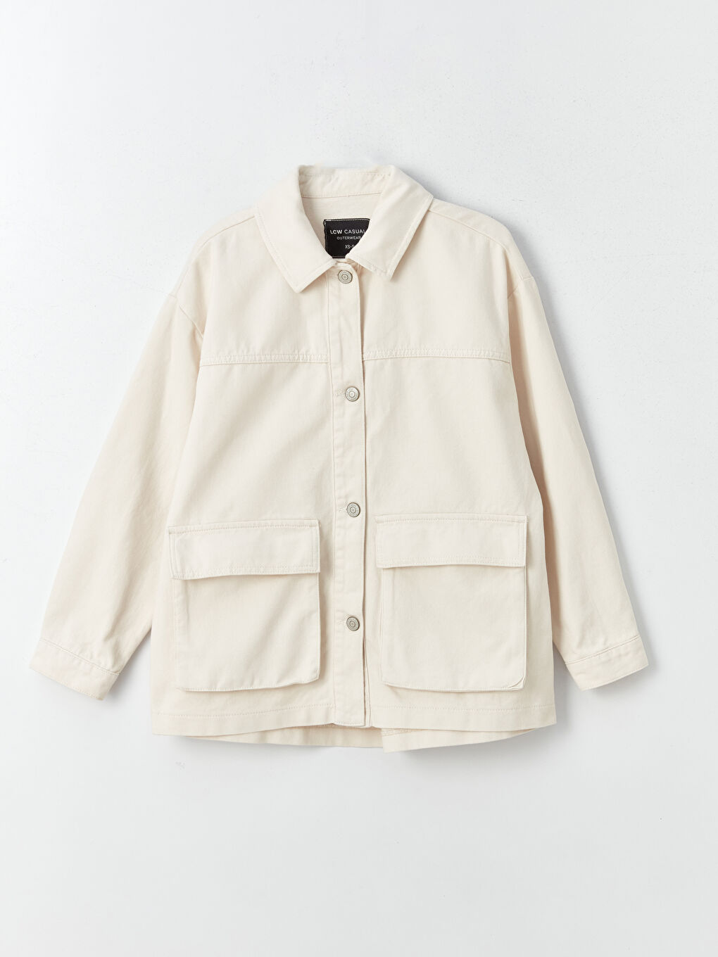 Bej Gömlek Yaka Düz Uzun Kollu Kadın Ceket-5