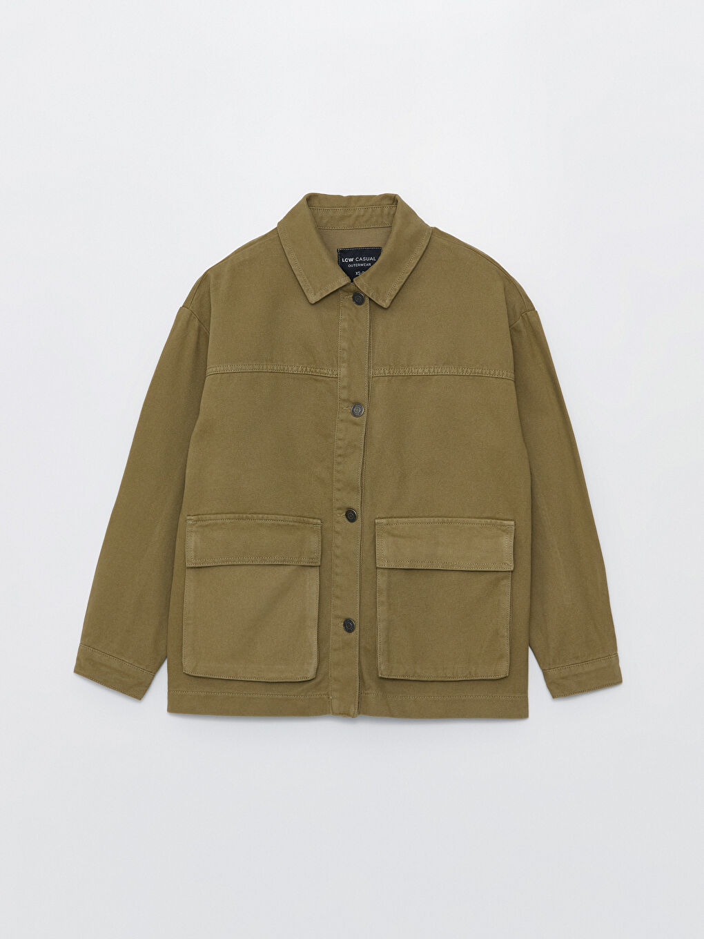 Haki Gömlek Yaka Düz Uzun Kollu Kadın Ceket-5