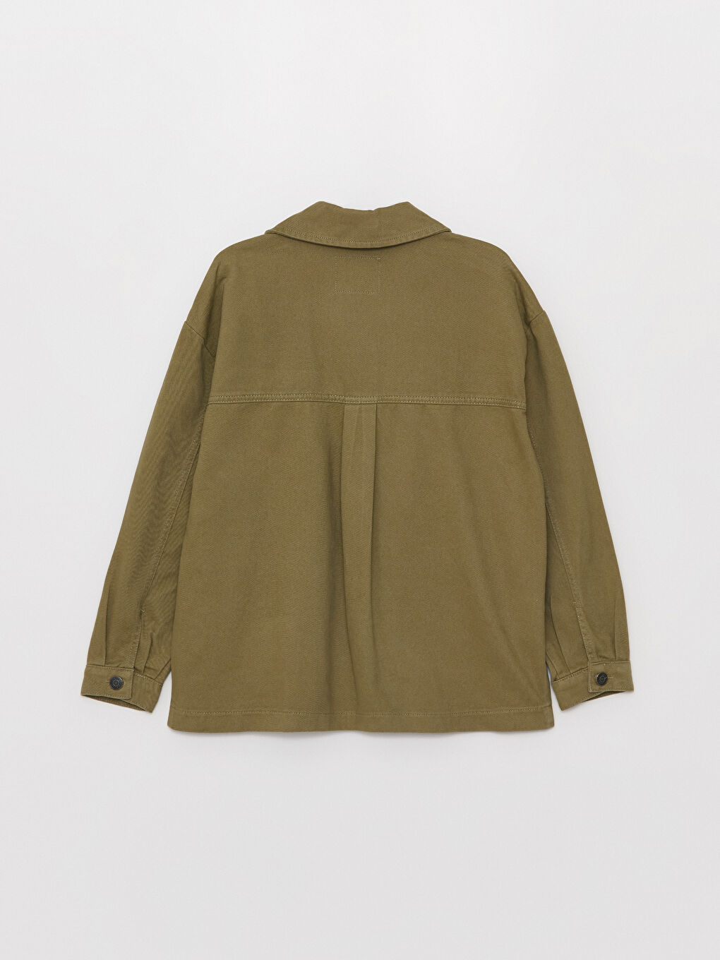 Haki Gömlek Yaka Düz Uzun Kollu Kadın Ceket-7