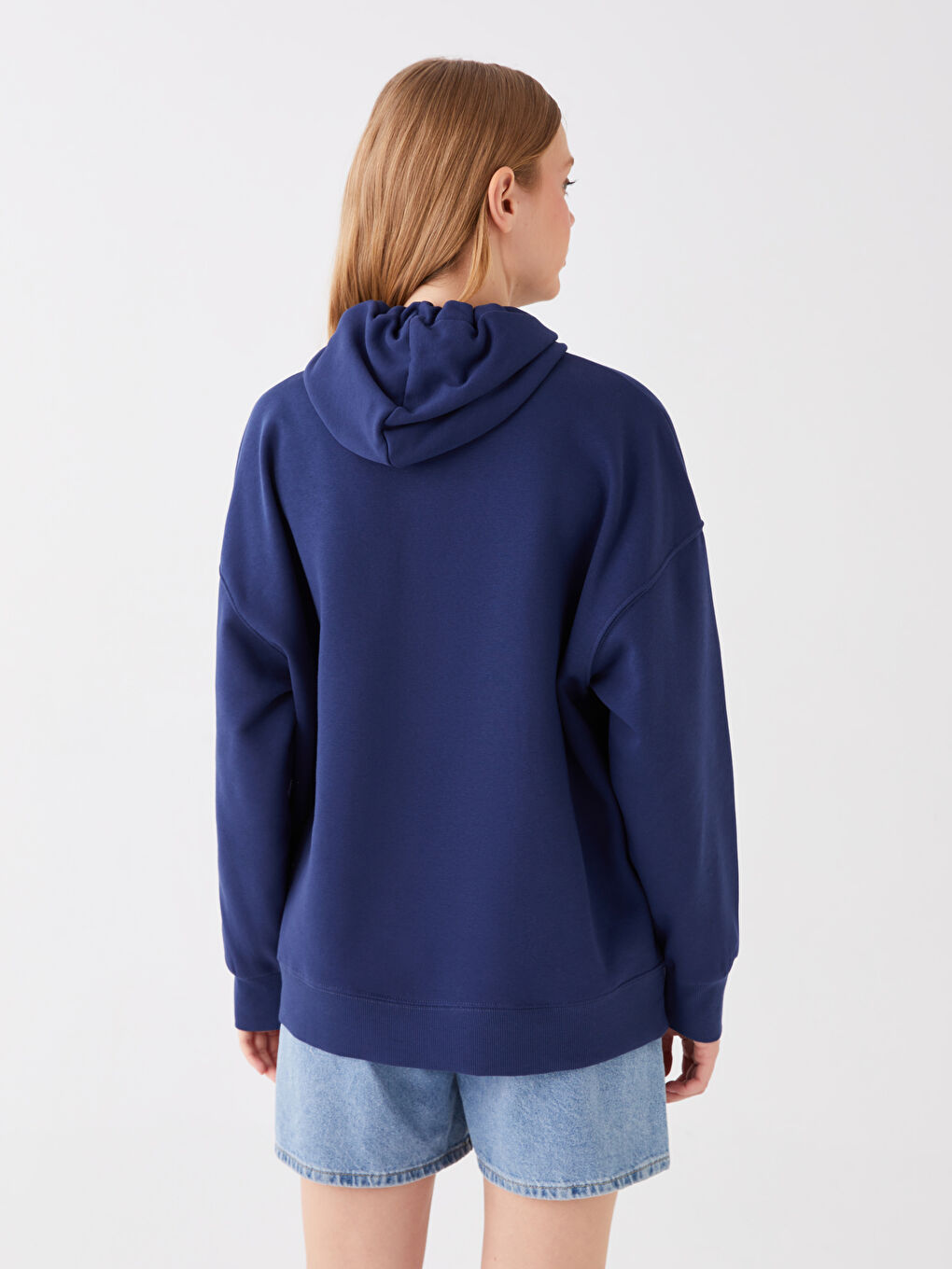 LCW Vision Lacivert Baskılı Oversize Kadın Kalın Hoodie - 4