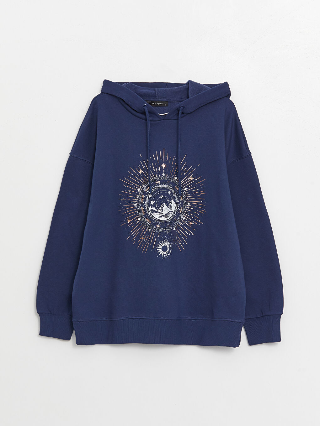 LCW Vision Lacivert Baskılı Oversize Kadın Kalın Hoodie - 5