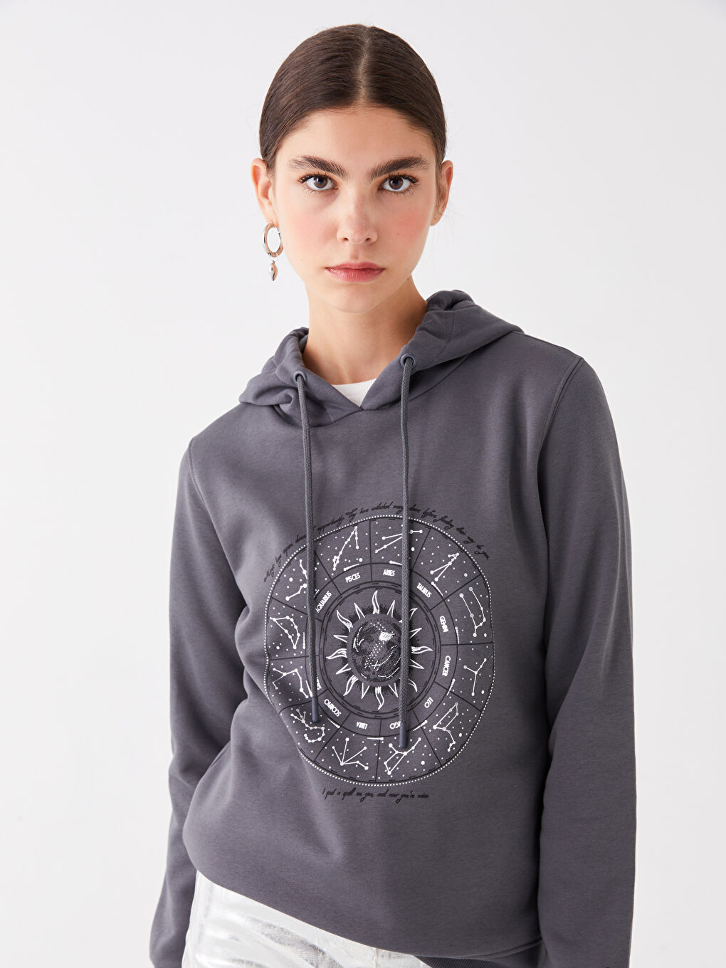 LCW Vision Antrasit Baskılı Uzun Kollu Kadın Hoodie