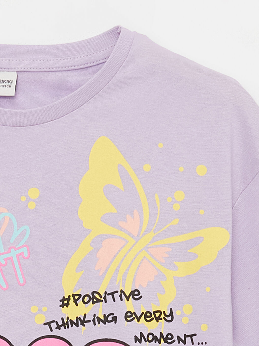 Lila Bisiklet Yaka Baskılı Kısa Kollu Kız Çocuk Tişört-1