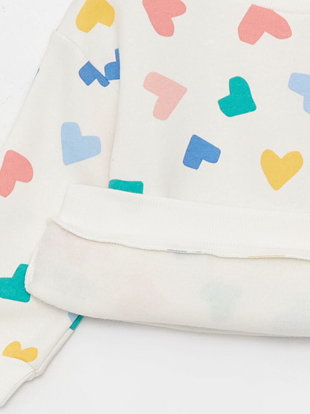 Ekru Bisiklet Yaka Uzun Kollu Baskılı Kız Bebek Sweatshirt-1