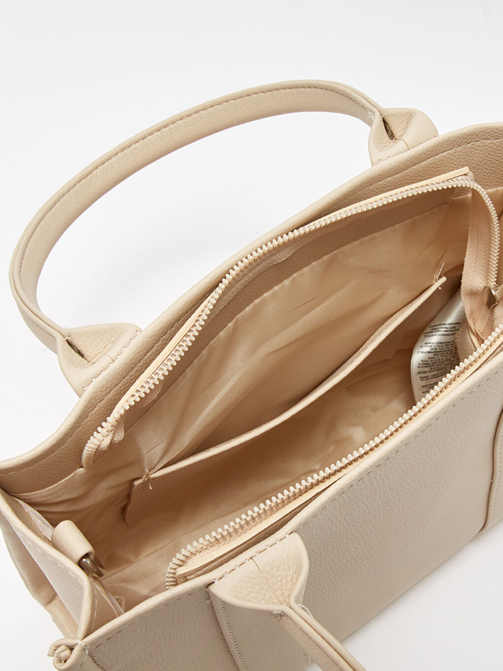 Ekru Deri Görünümlü Kadın El Çantası-4