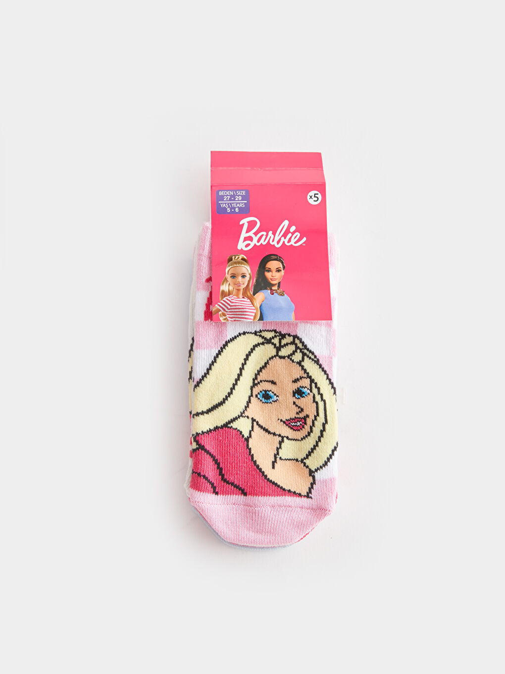 Pembe Barbie Desenli Kız Çocuk Patik Çorap 5'li-2