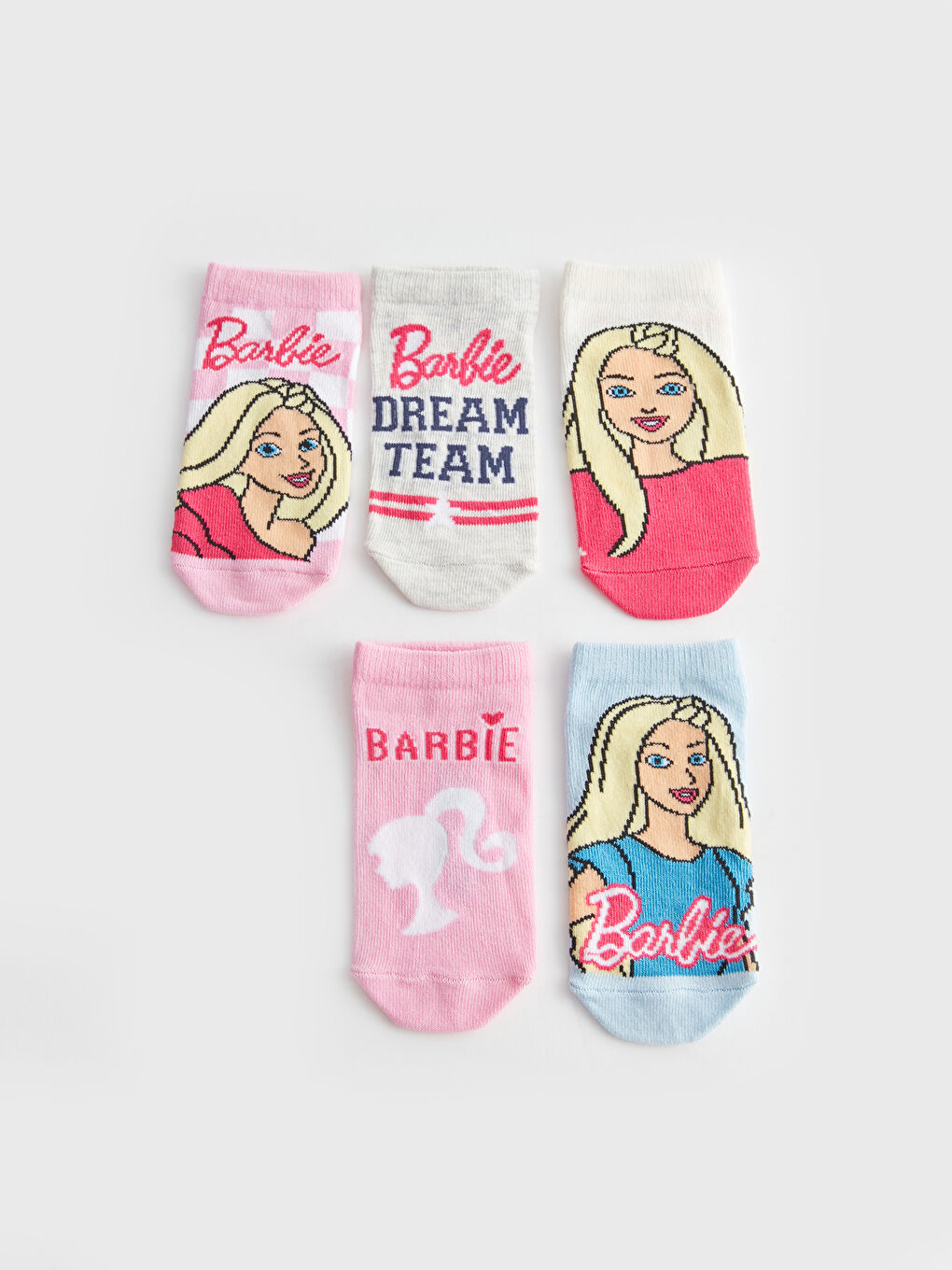 Pembe Barbie Desenli Kız Çocuk Patik Çorap 5'li