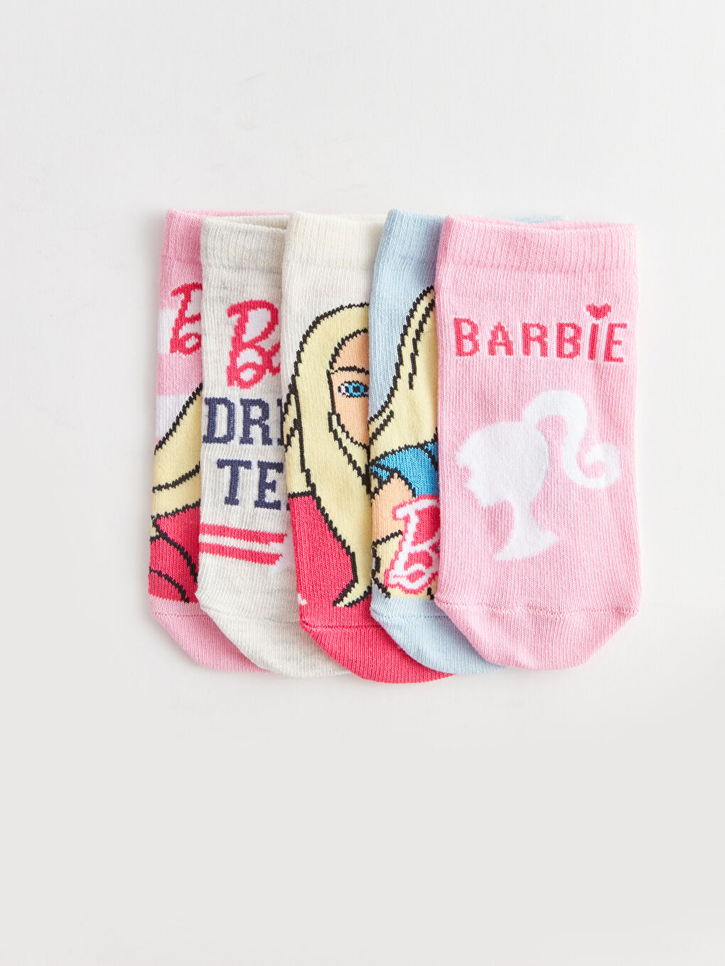 Pembe Barbie Desenli Kız Çocuk Patik Çorap 5'li-1