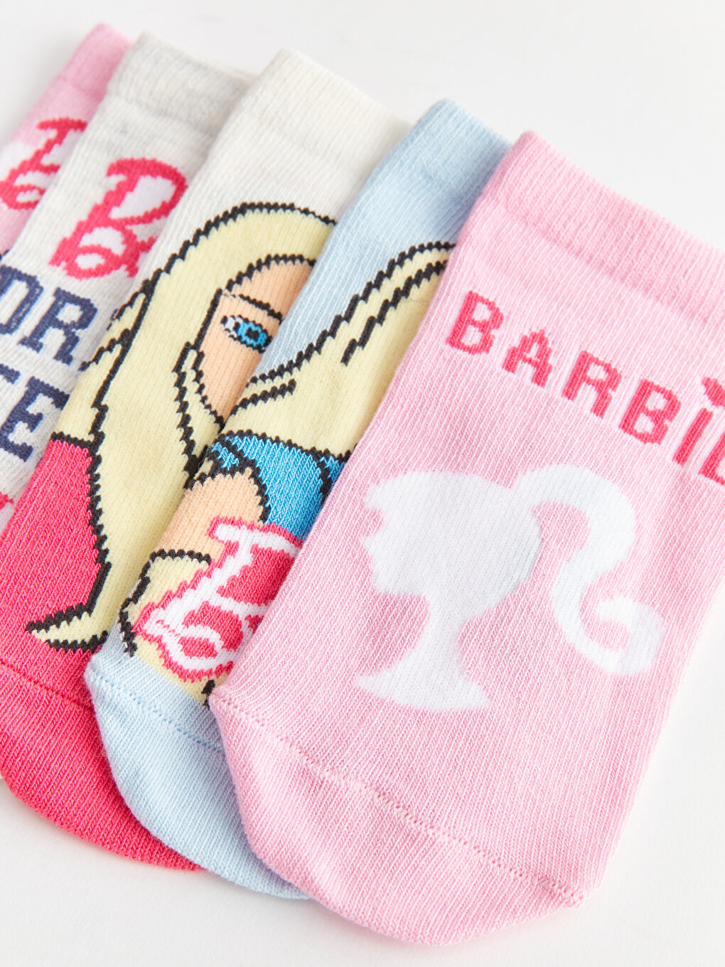 Pembe Barbie Desenli Kız Çocuk Patik Çorap 5'li-3
