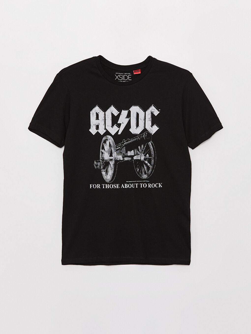 XSIDE Yeni Siyah Bisiklet Yaka Kısa Kollu AC/DC Baskılı Penye Erkek Tişört - 5