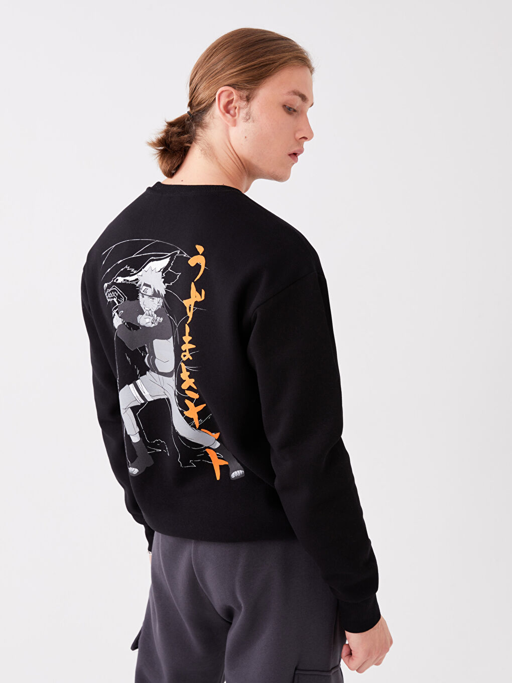 XSIDE Yeni Siyah Bisiklet Yaka Uzun Kollu Baskılı Erkek Sweatshirt