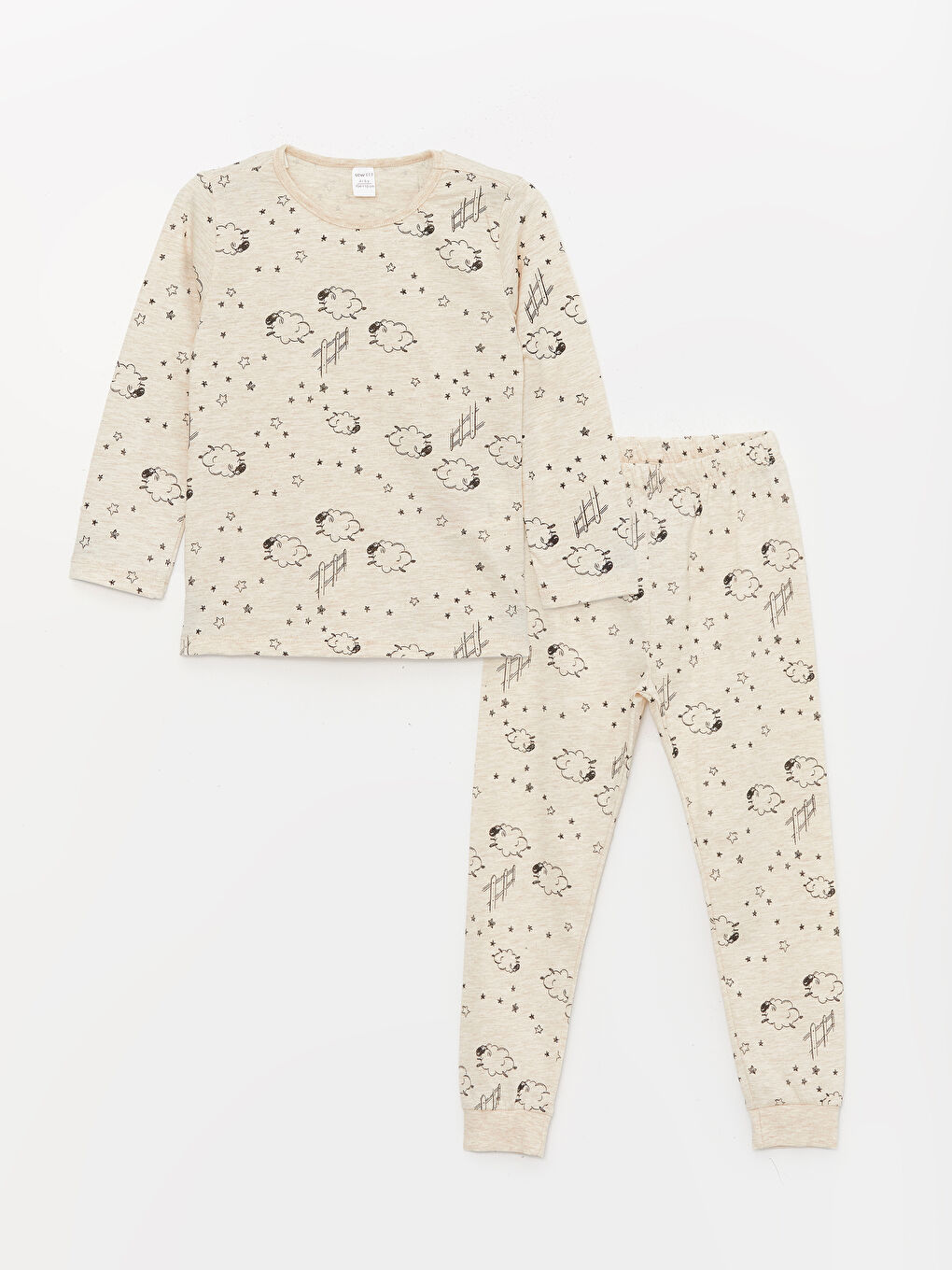 Bej Bisiklet Yaka Uzun Kollu Desenli Erkek Bebek Pijama Takımı