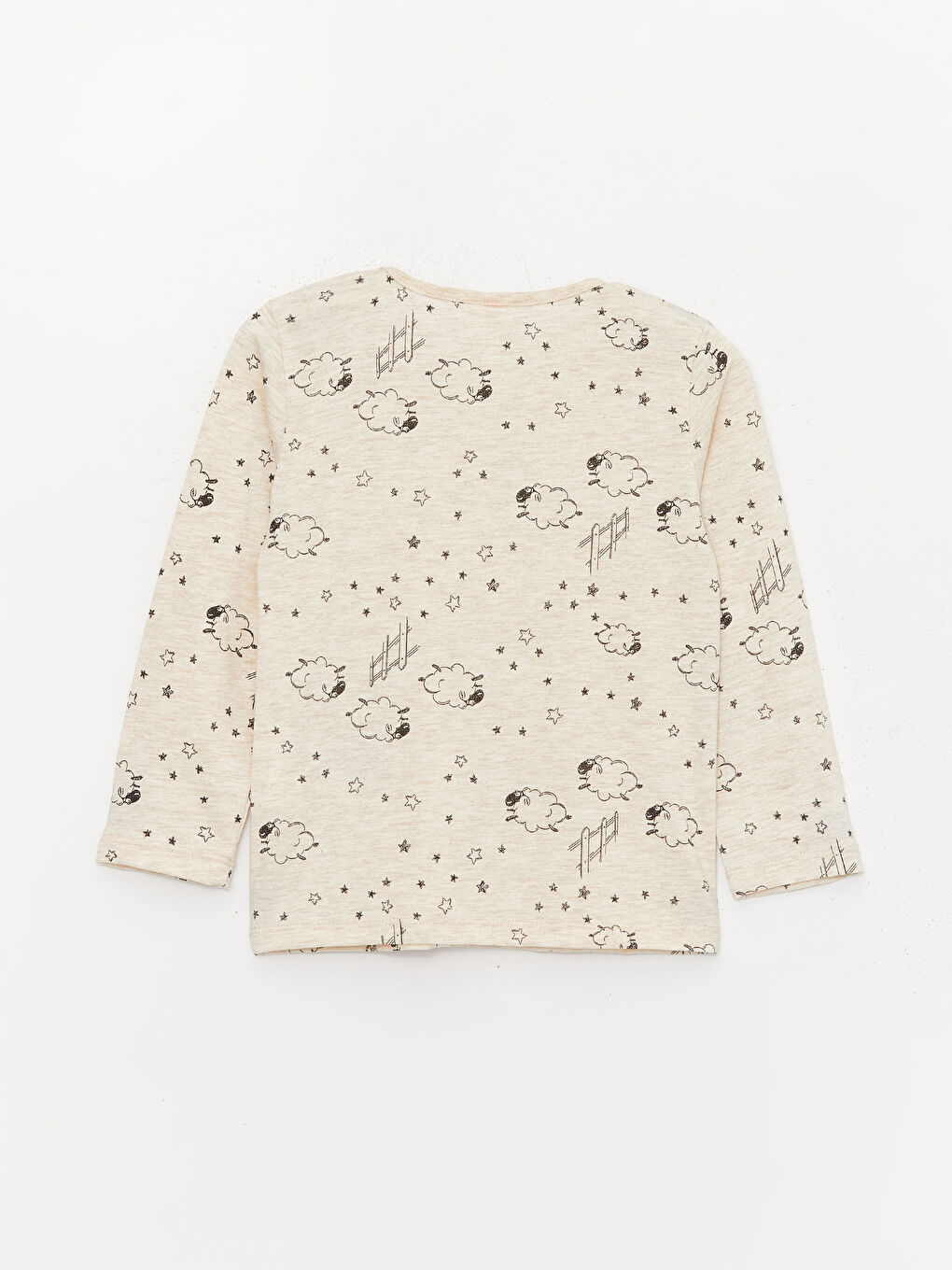 Bej Bisiklet Yaka Uzun Kollu Desenli Erkek Bebek Pijama Takımı-2