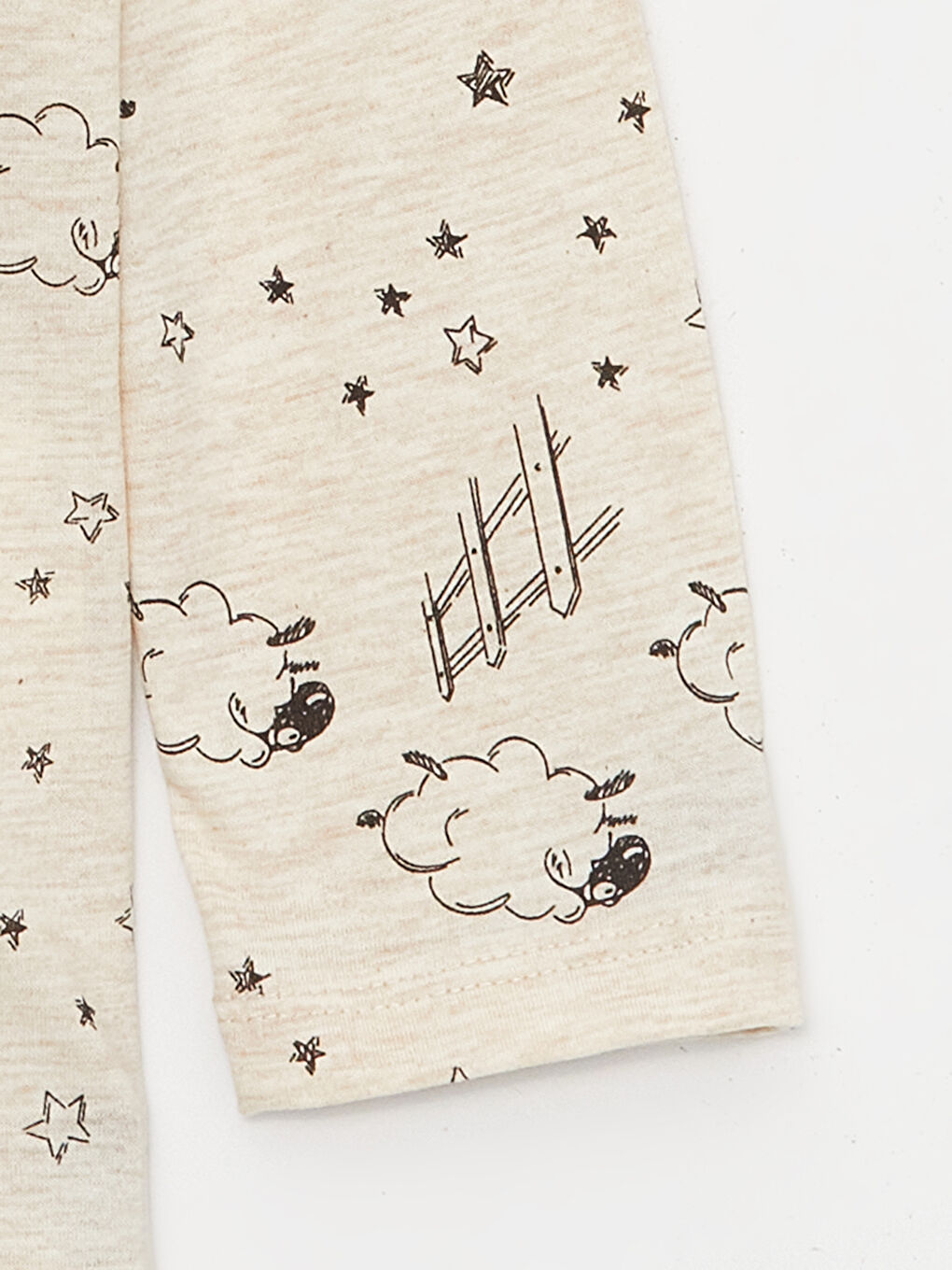 Bej Bisiklet Yaka Uzun Kollu Desenli Erkek Bebek Pijama Takımı-5