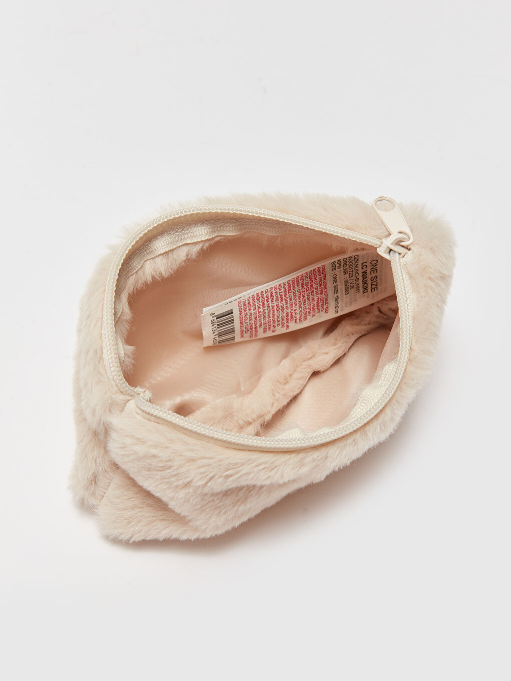 Bej Etiket Detaylı Kadın Pelüş Cüzdan-2