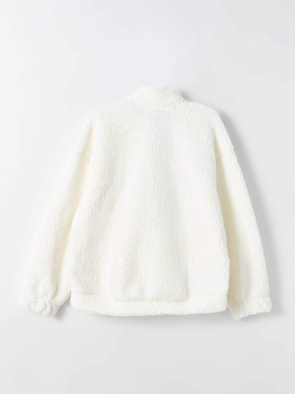 Ekru Dik Yaka Düz Uzun Kollu Kadın Sweatshirt-6