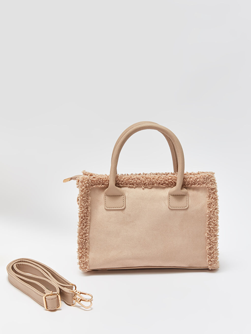 Ekru Süet Görünümlü Kadın Tote Çanta-4