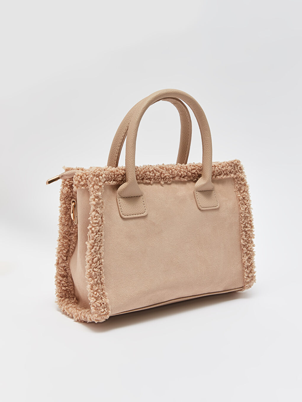 Ekru Süet Görünümlü Kadın Tote Çanta-5