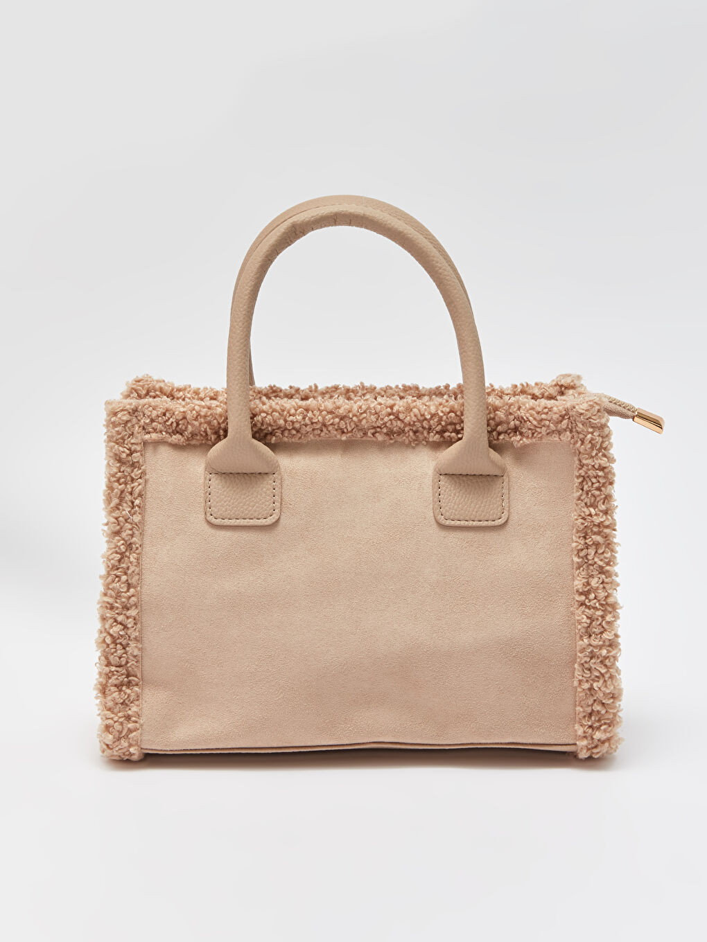Ekru Süet Görünümlü Kadın Tote Çanta-6