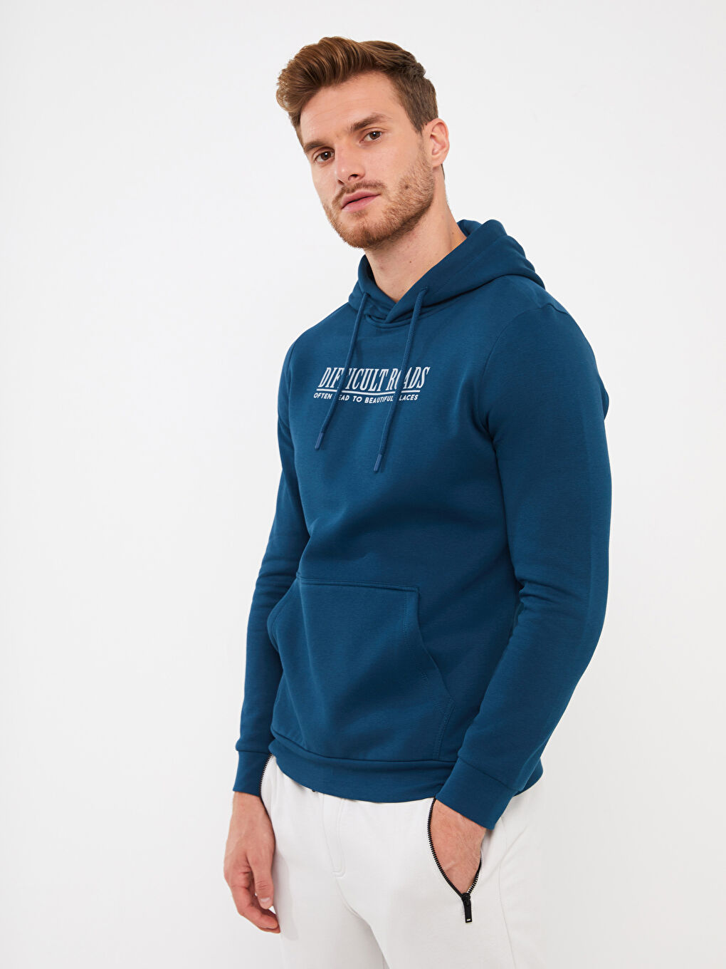 LCWAIKIKI Classic Petrol Uzun Kollu Baskılı Erkek Hoodie