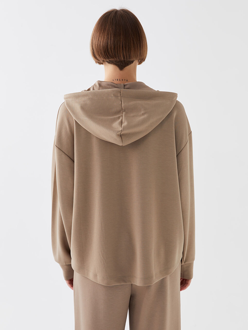 LCW Vision Kahverengi Düz Oversize Kadın Hoodie - 4