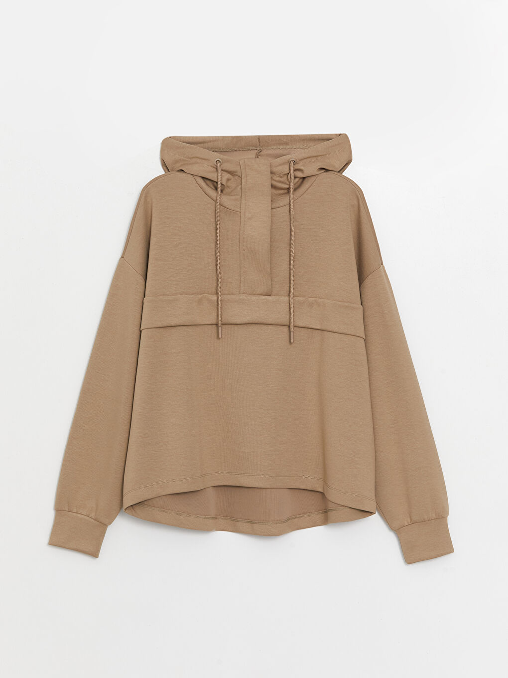 LCW Vision Kahverengi Düz Oversize Kadın Hoodie - 5