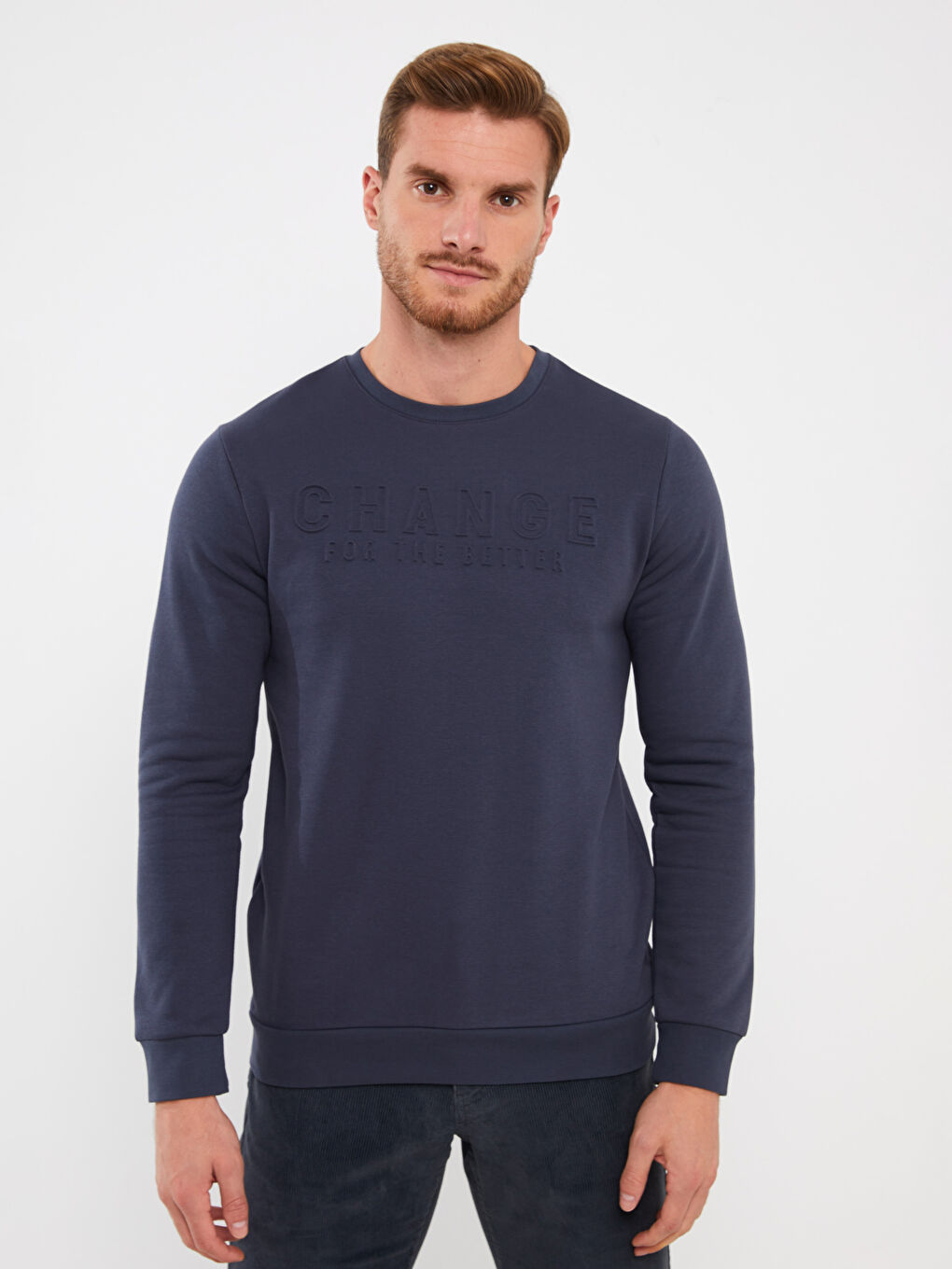 LCWAIKIKI Classic Antrasit Bisiklet Yaka Uzun Kollu Baskılı Erkek Sweatshirt