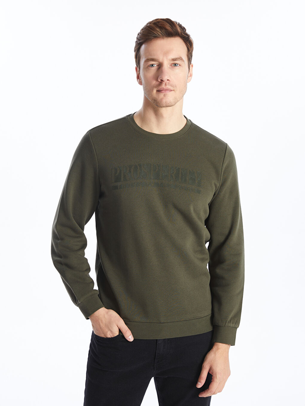 Crew Neck Printed Men's Thick Sweatshirt-1