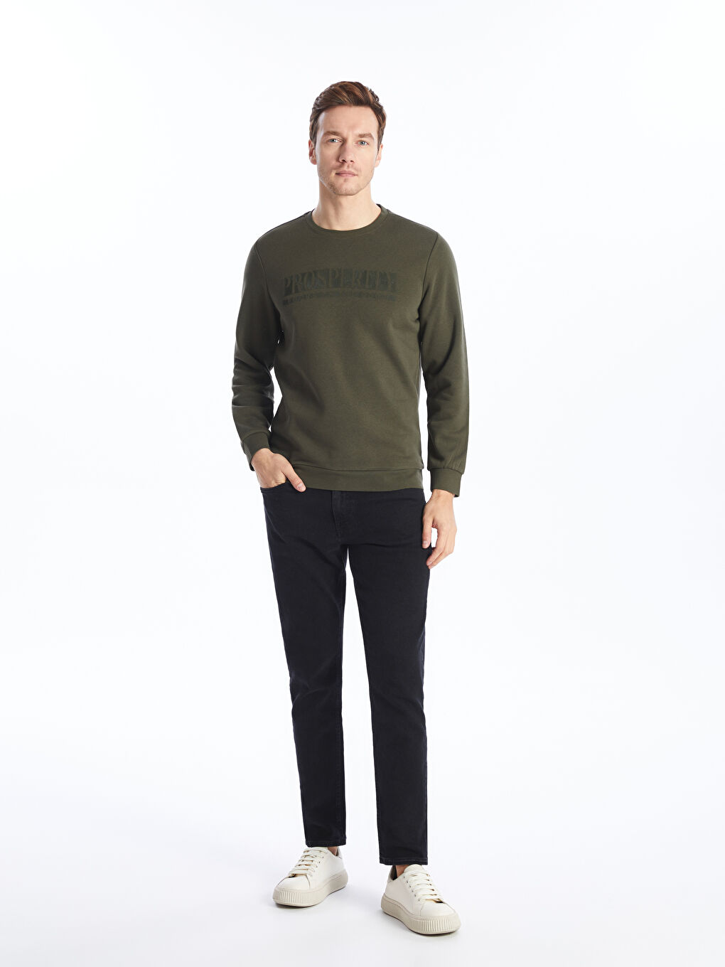Crew Neck Printed Men's Thick Sweatshirt-2