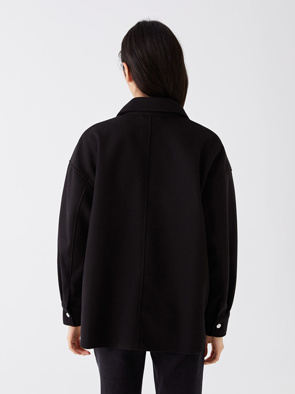 Plain Long Sleeve Women's Shirt Jacket-4