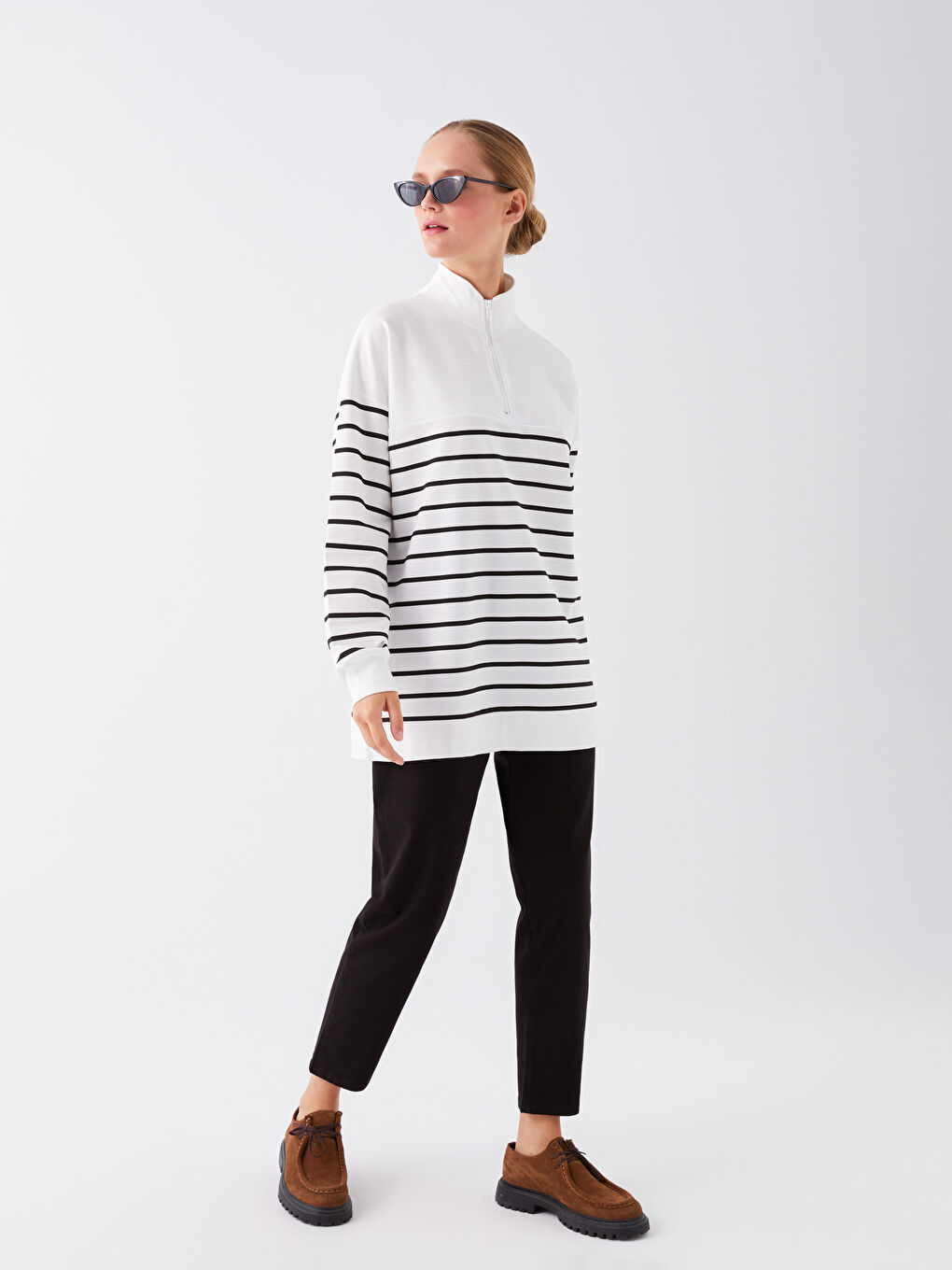 Elasticated Waist Relaxed Fit Women's Trousers -W3G135Z8-RQL