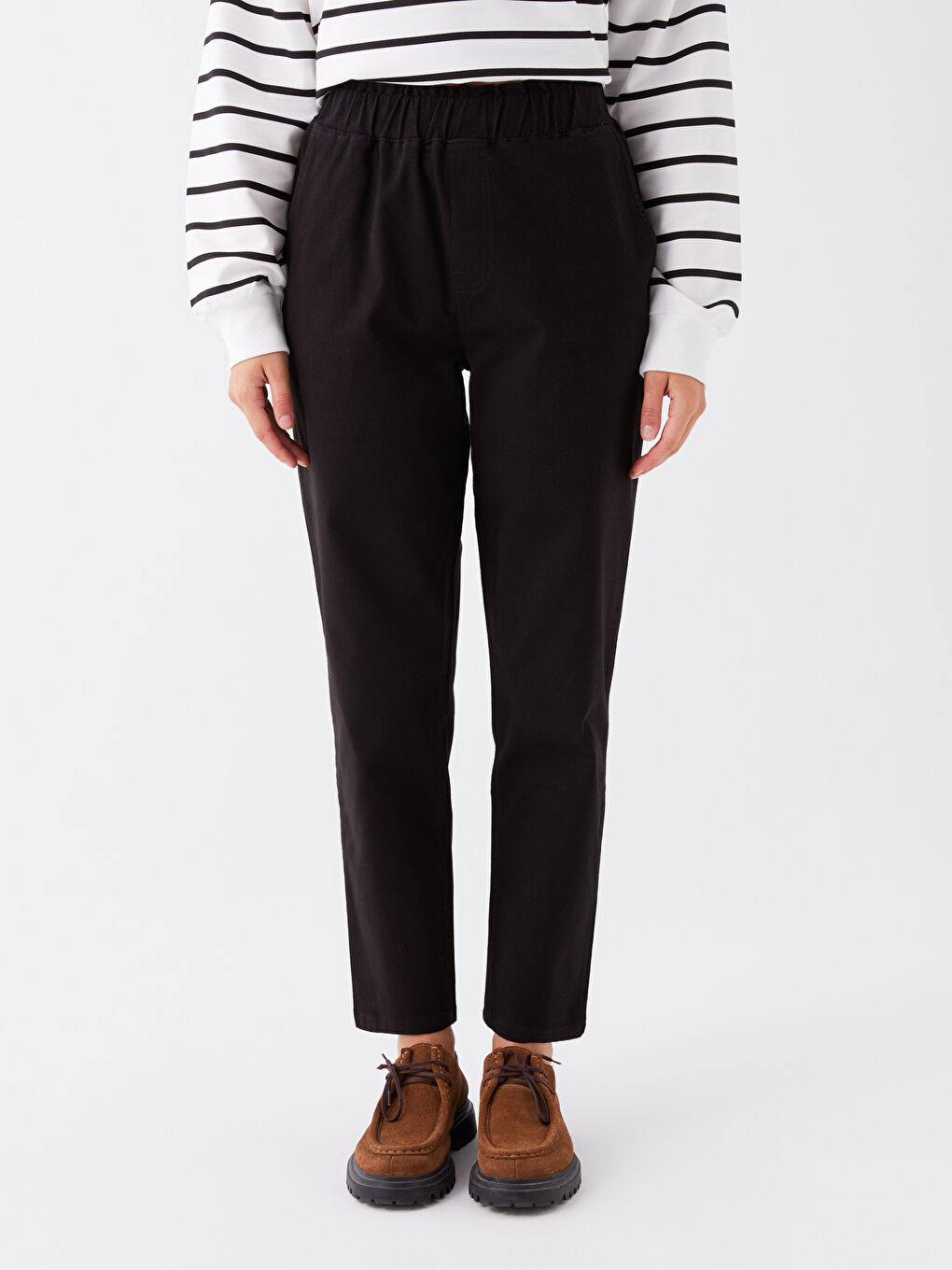Elasticated Waist Relaxed Fit Women's Trousers -W3G135Z8-RQL